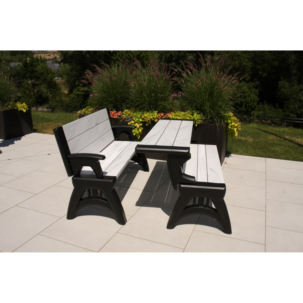 Zestaw 2 ławek ogrodowych Convert-a-Bench Gen II XL Designer – łatwo zmienisz je w stół
