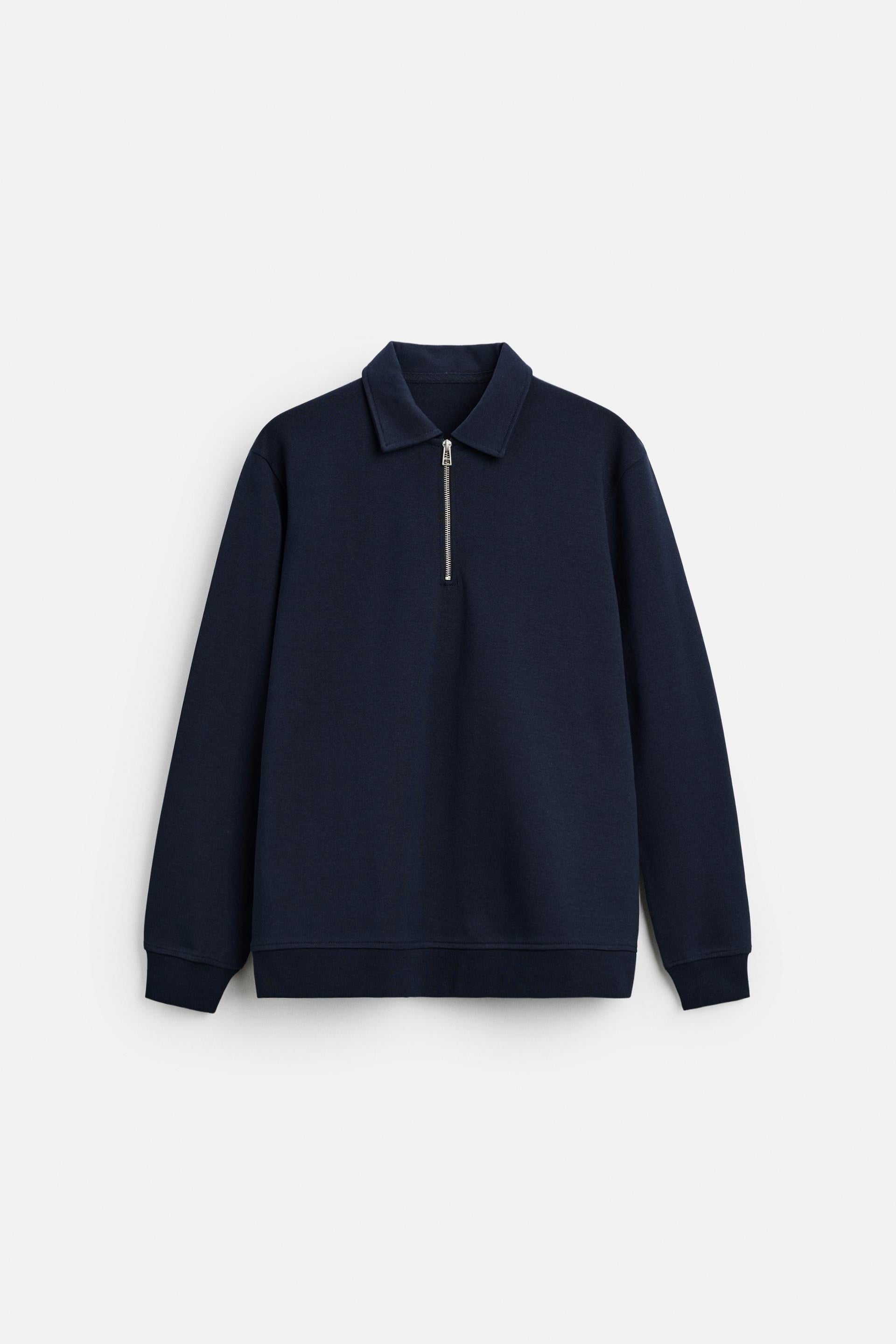 Cotton polo half zip navy blue