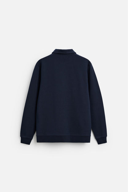 Katoen polo half zip navy blauw