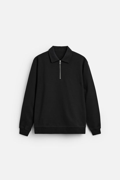 Katoen polo half zip zwart