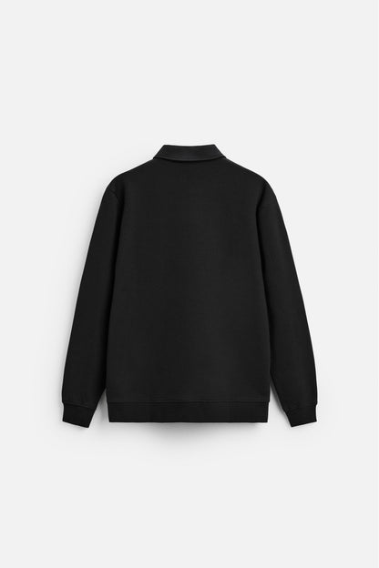 Katoen polo half zip zwart