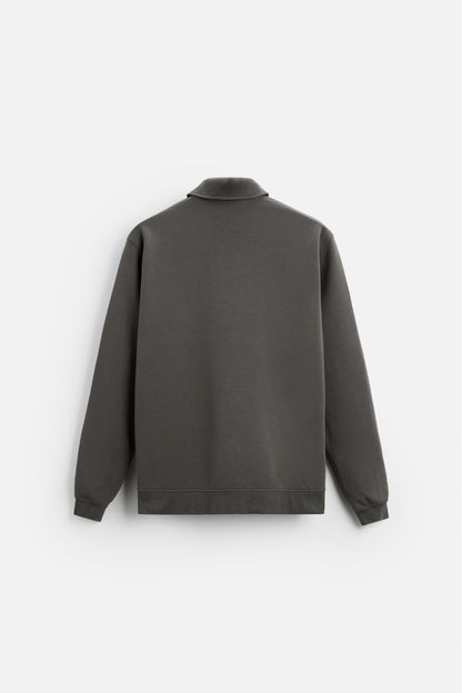 Katoen polo half zip grijs