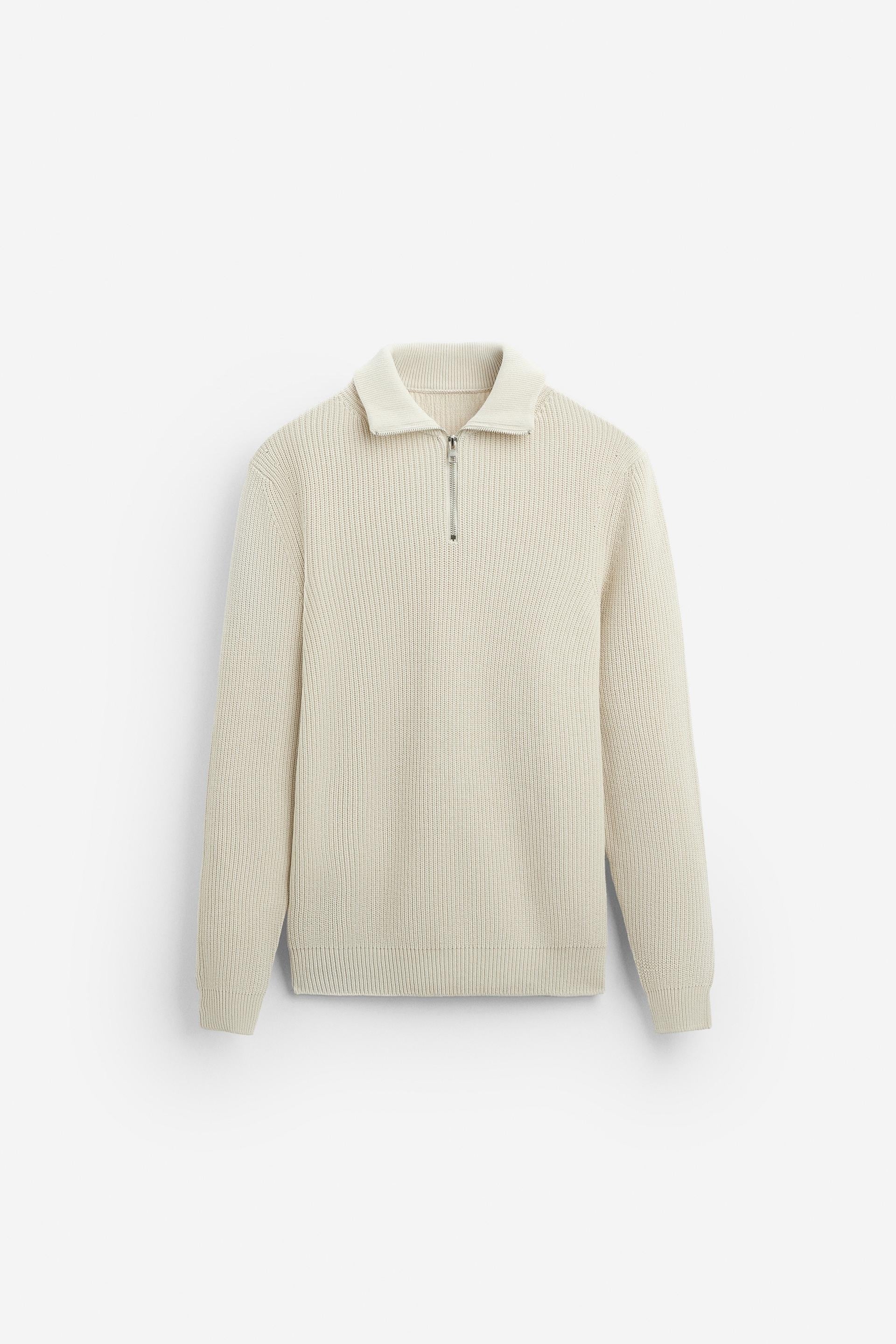 Cashwool ribbed sweater half zip white