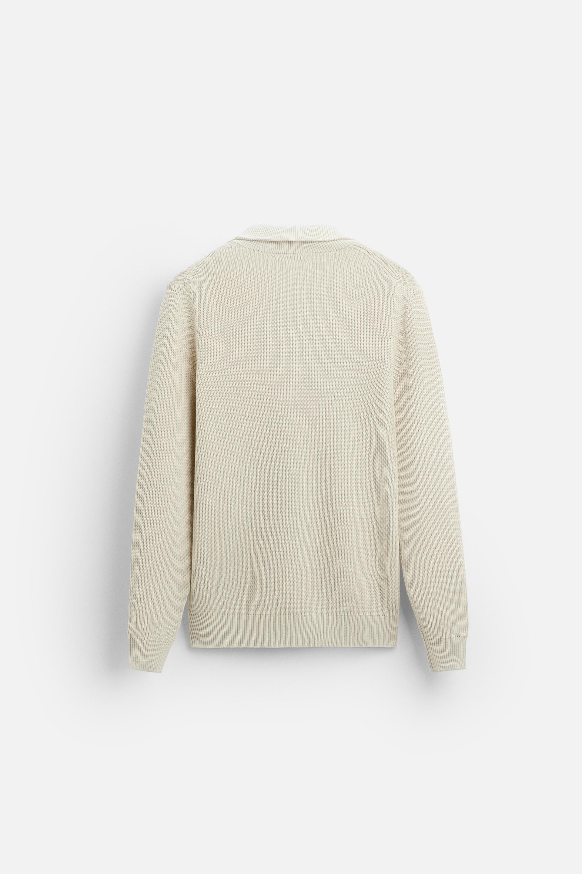 Cashwool ribbed sweater half zip white