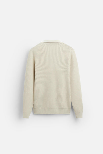 Cashwool ribbed trui halve rits wit
