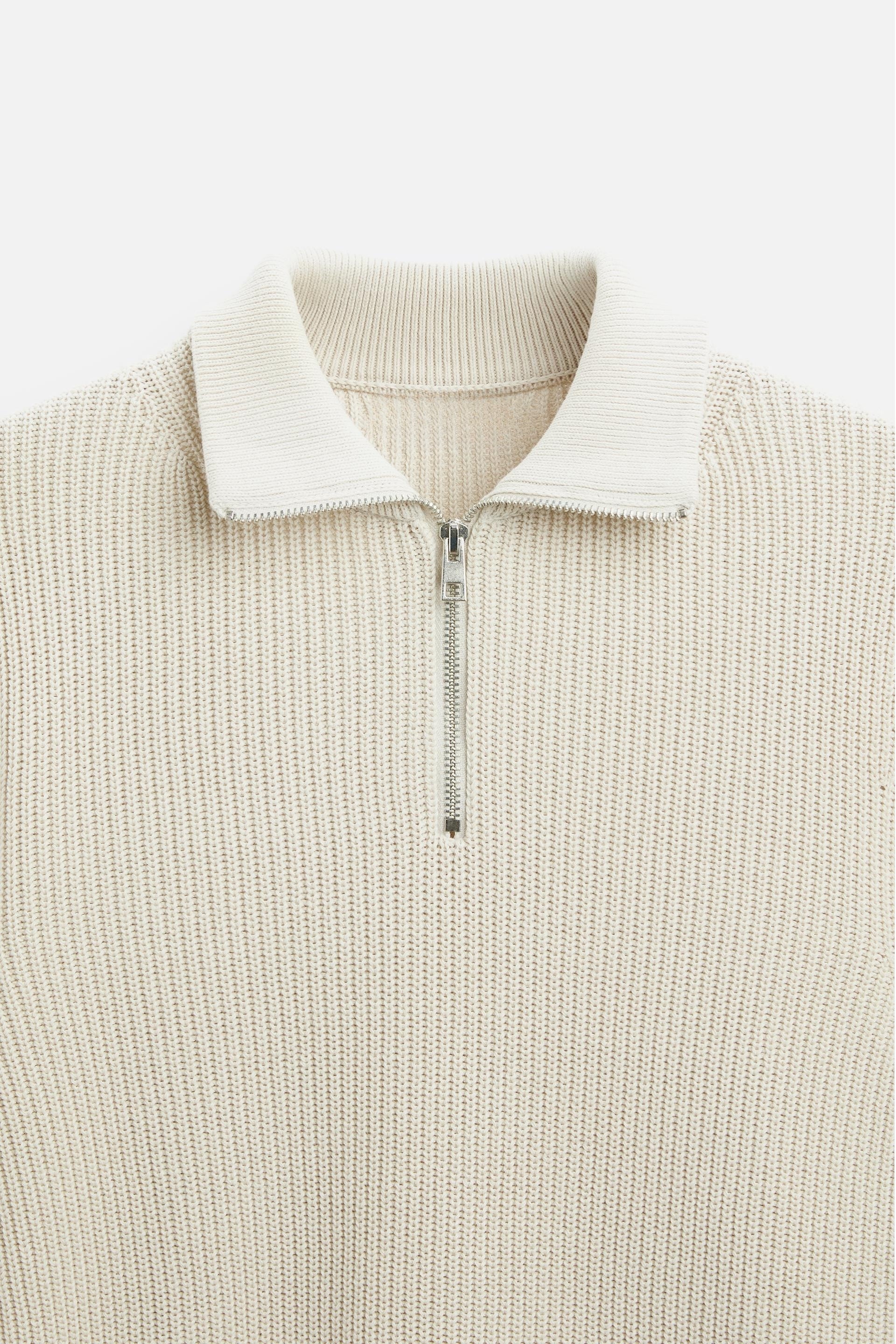 Cashwool ribbed trui halve rits wit