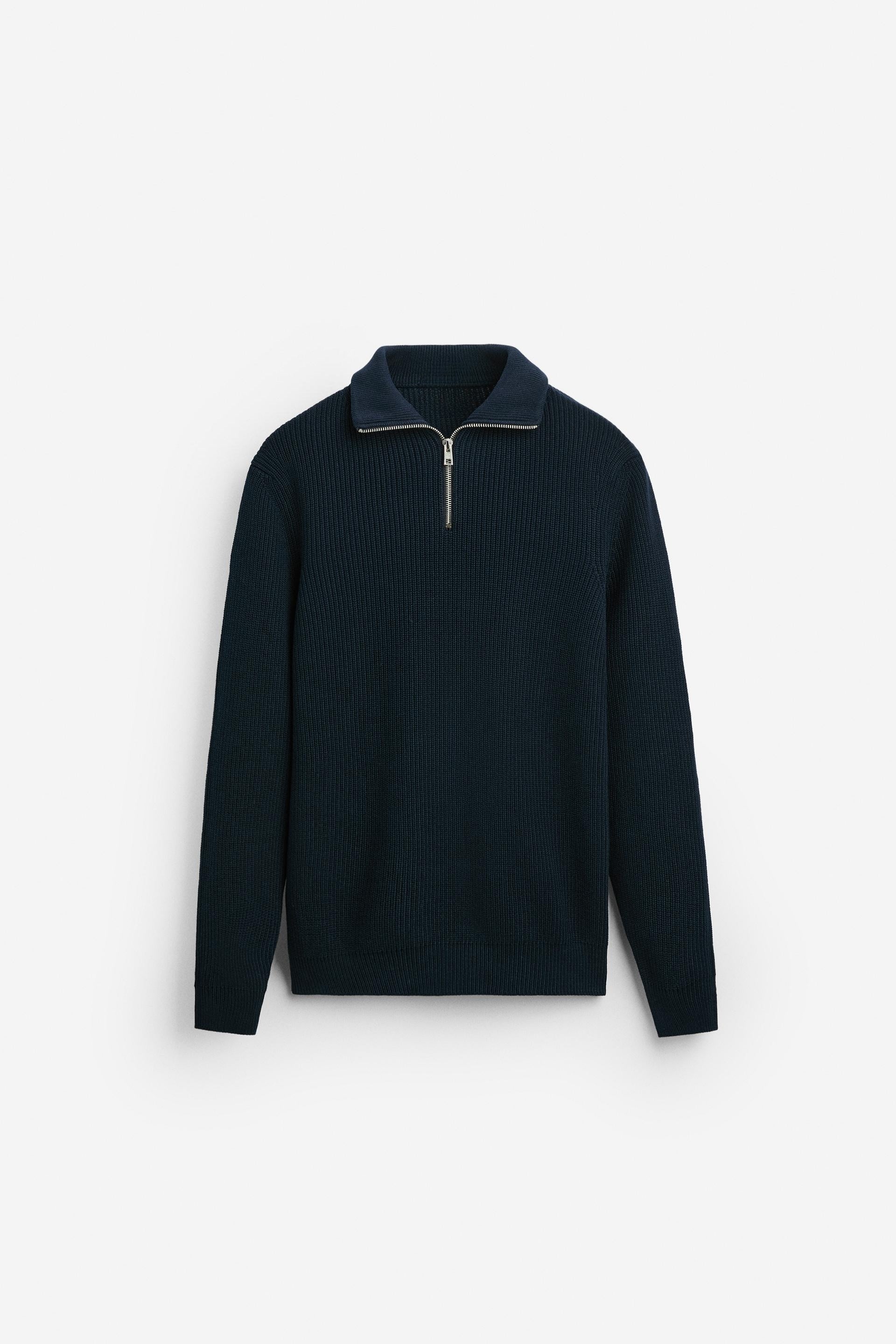 Cashwool ribbed sweater half zip navy blue