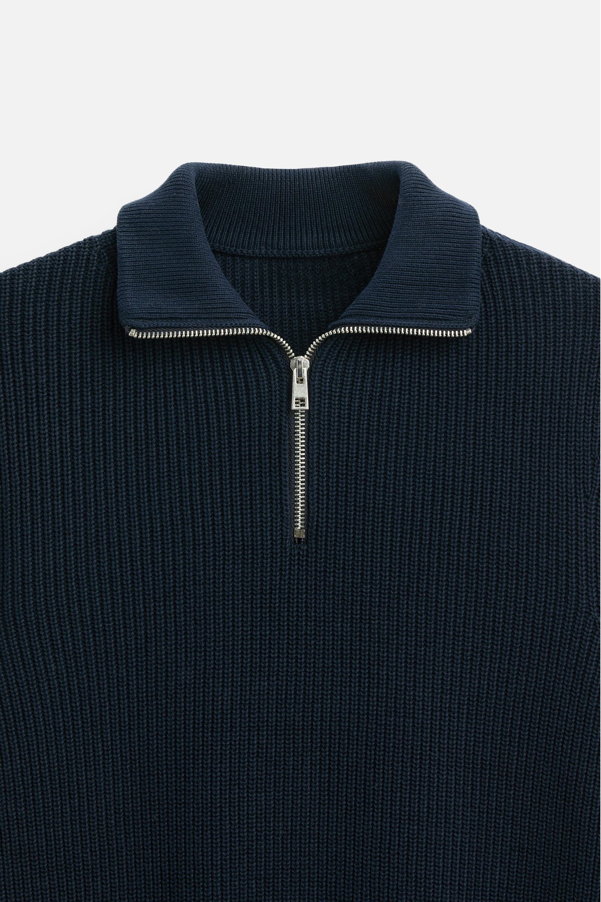 Cashwool ribbed trui halve rits navy blauw