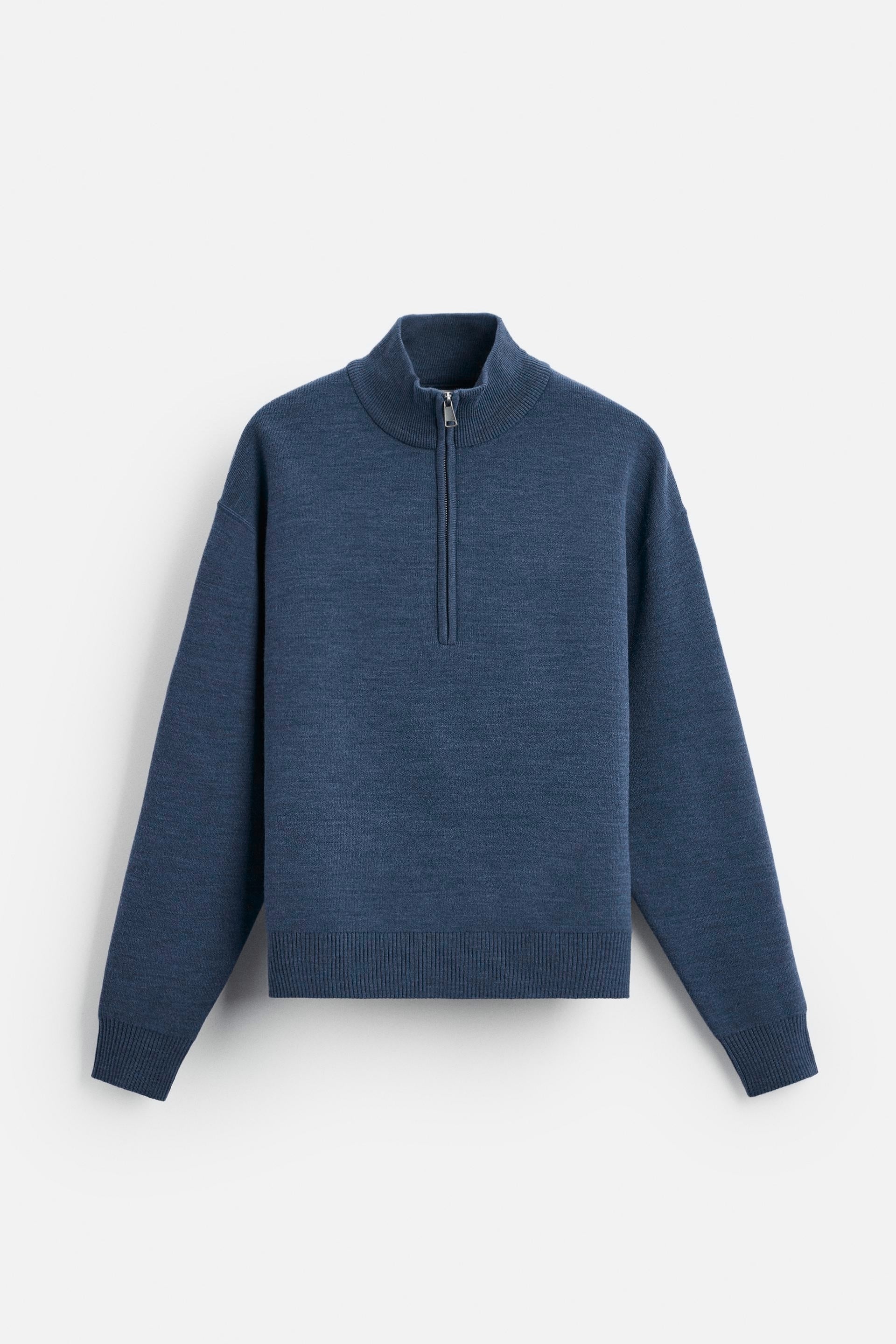 Katoen trui met halve rits blauw