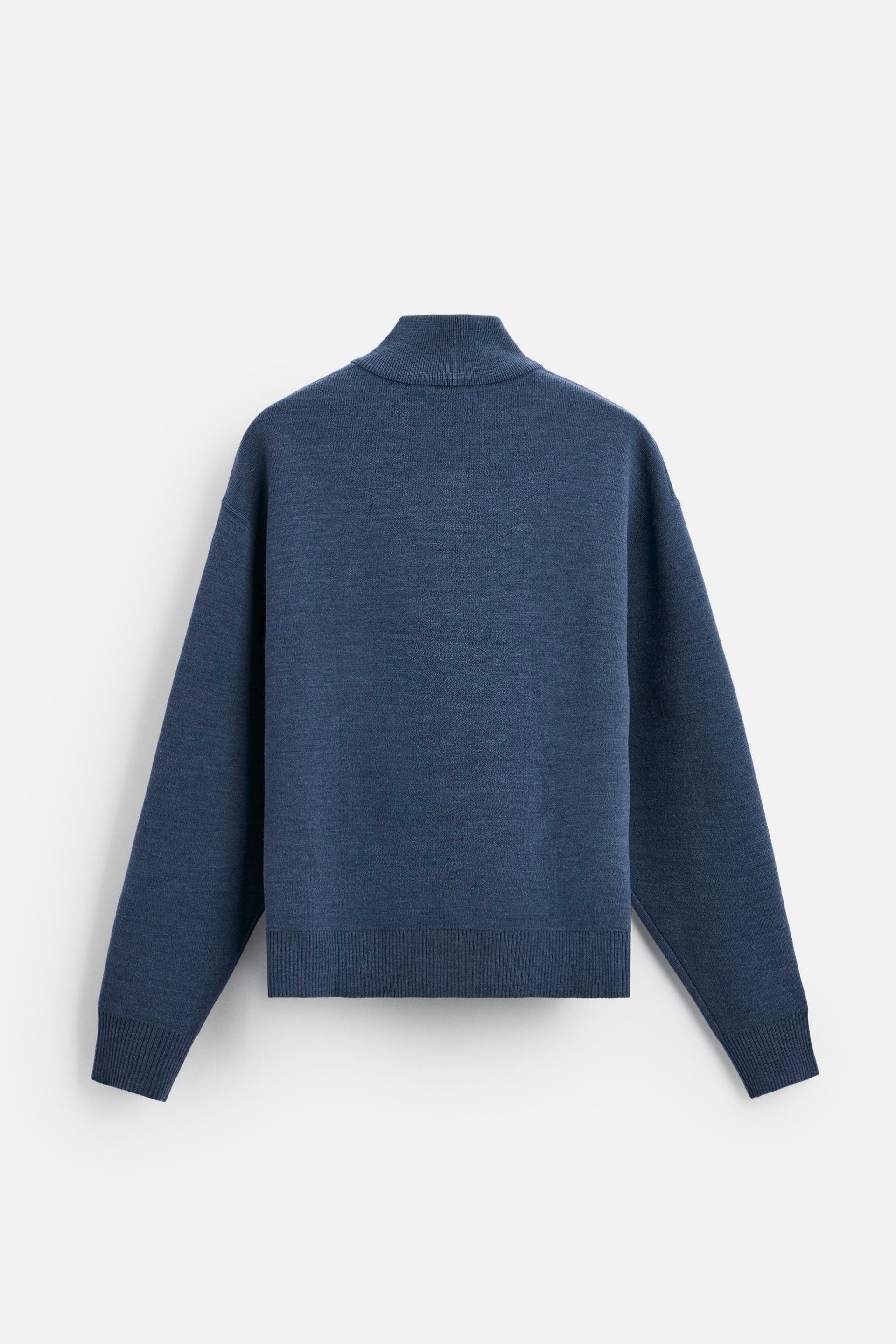 Katoen trui met halve rits blauw