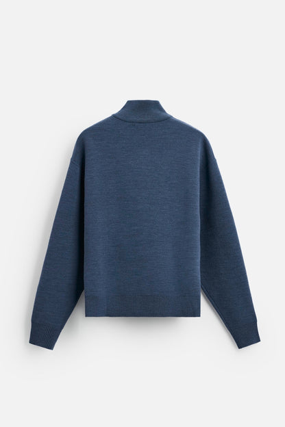 Katoen trui met halve rits blauw