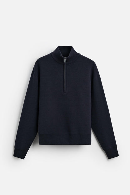 Katoen trui met halve rits navyblauw