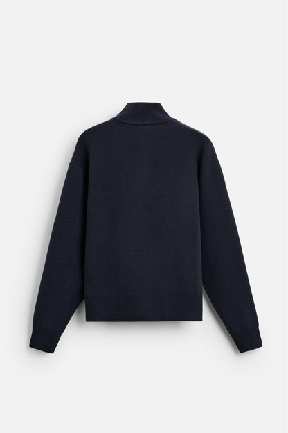 Katoen trui met halve rits navyblauw