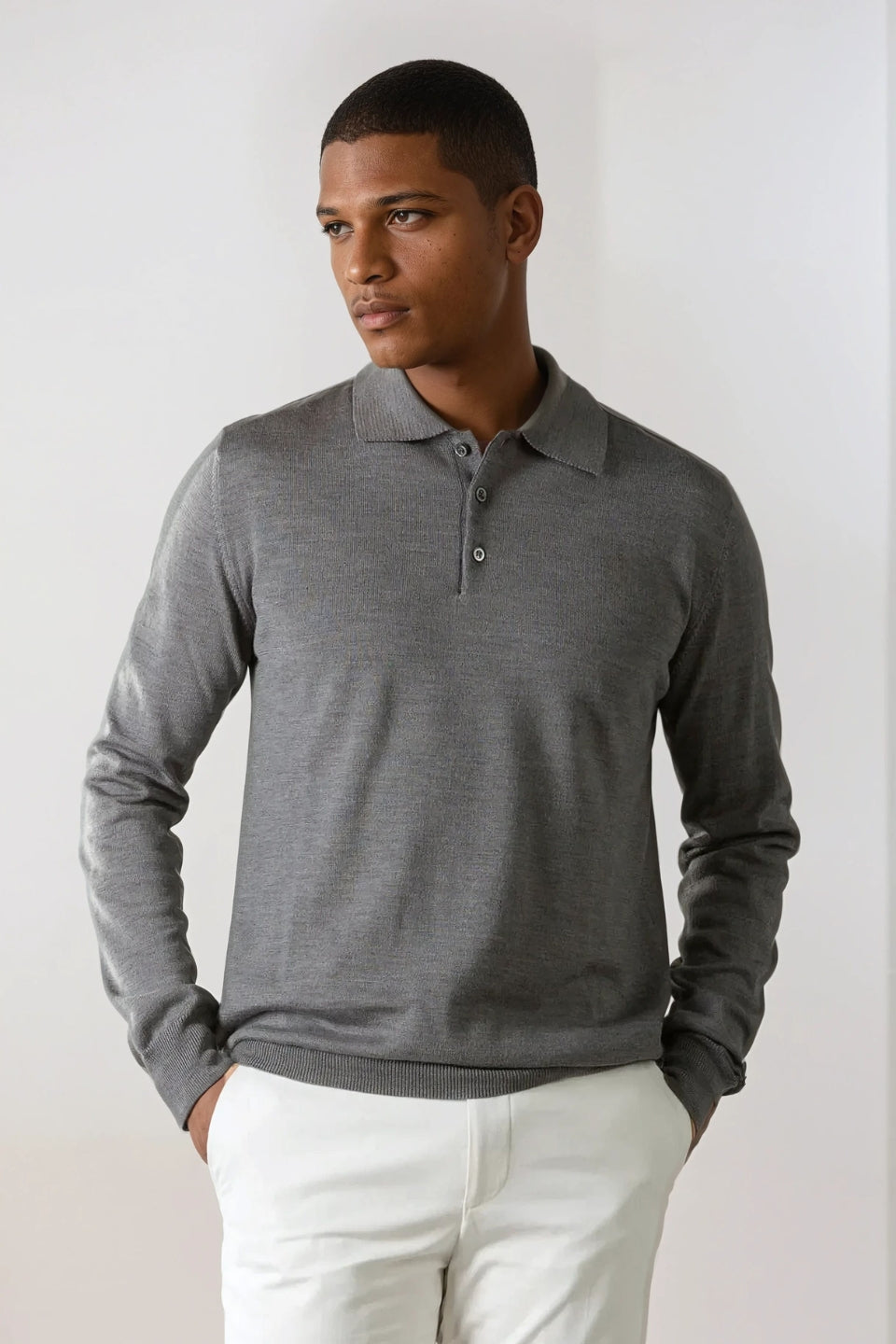 Cashwool polo buttons long gray
