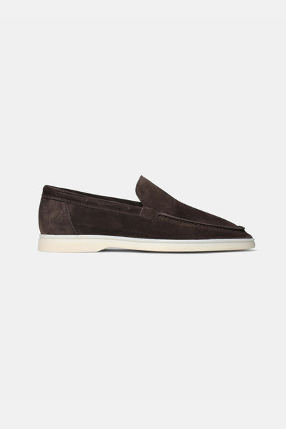 Lage suede loafers donkerbruin