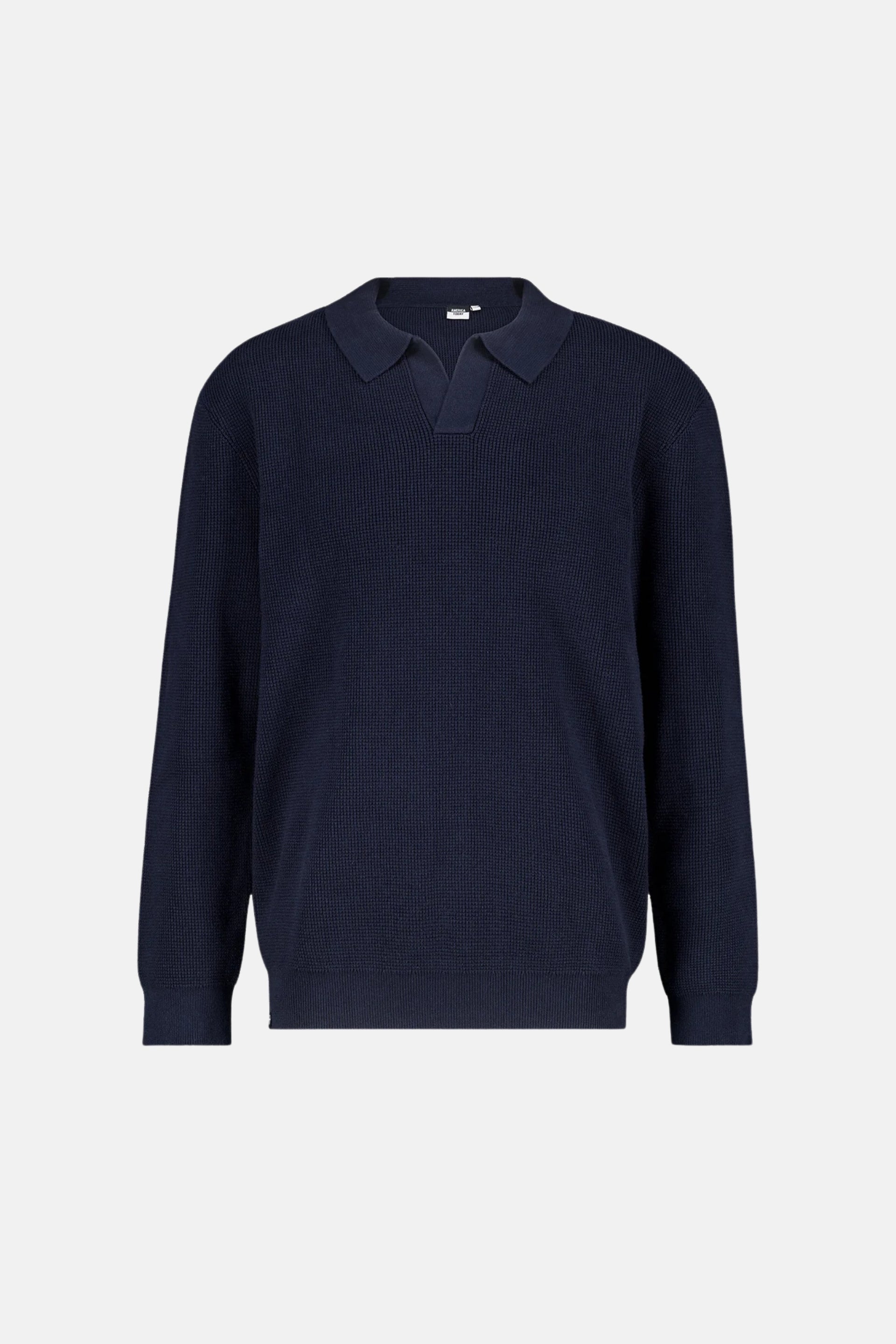 Cotton polo sweater with structure blue