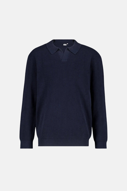 Katoenen polo trui met structuur blauw