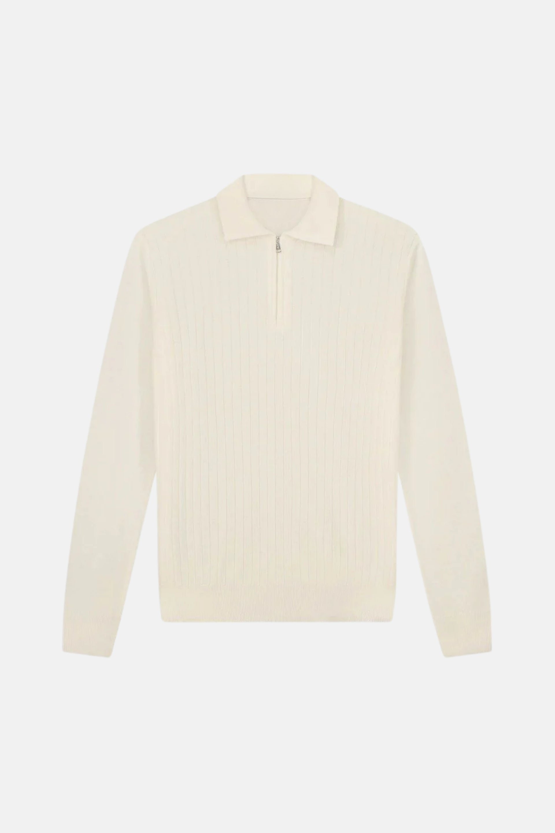 cashwool polo long half zip white