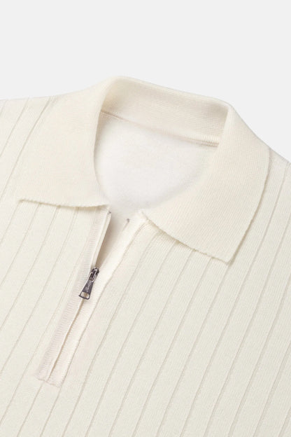 cashwool polo lang halve rits wit