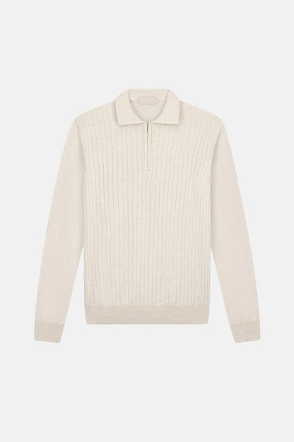 cashwool polo lang halve rits gebroken wit