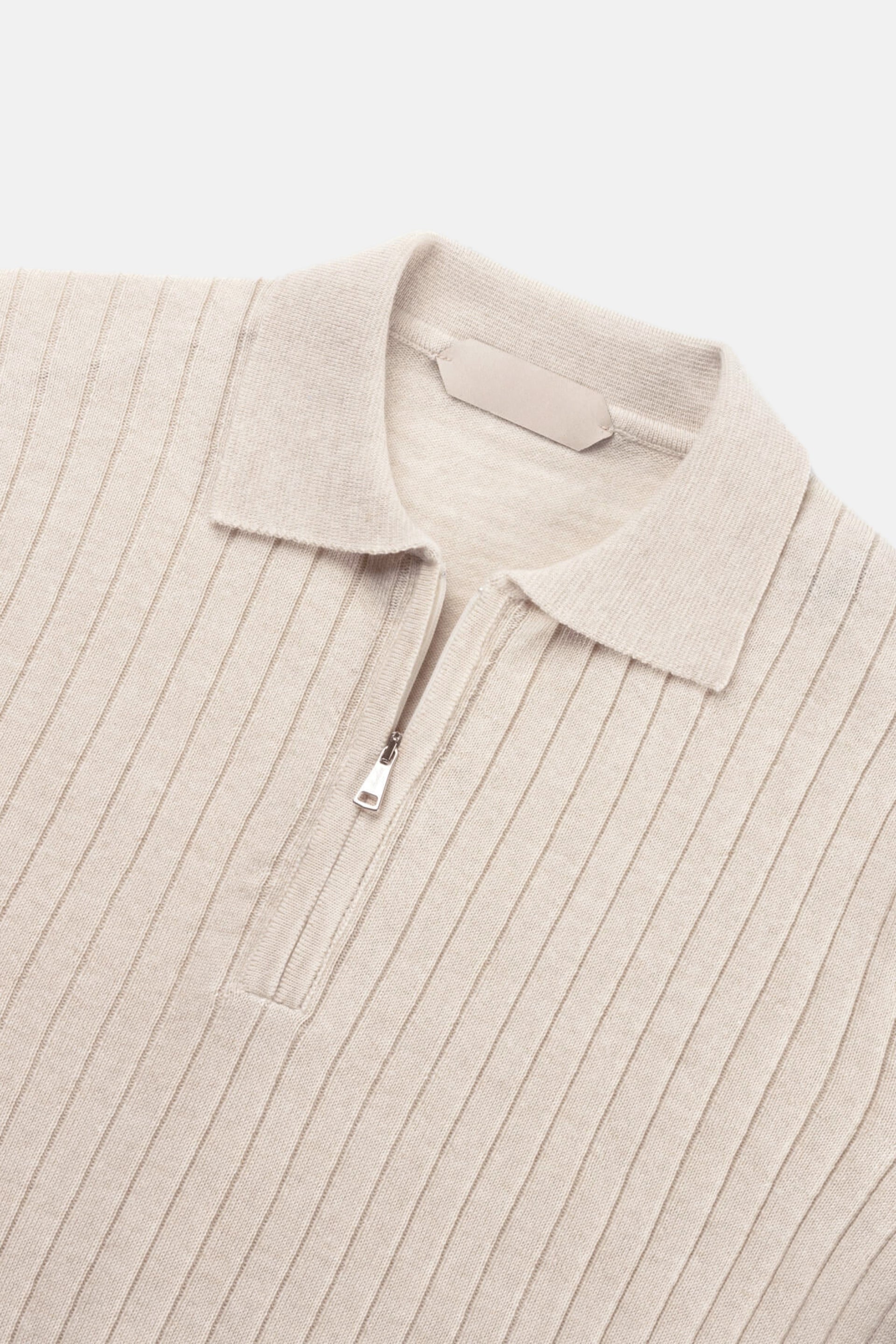 cashwool polo lang halve rits gebroken wit