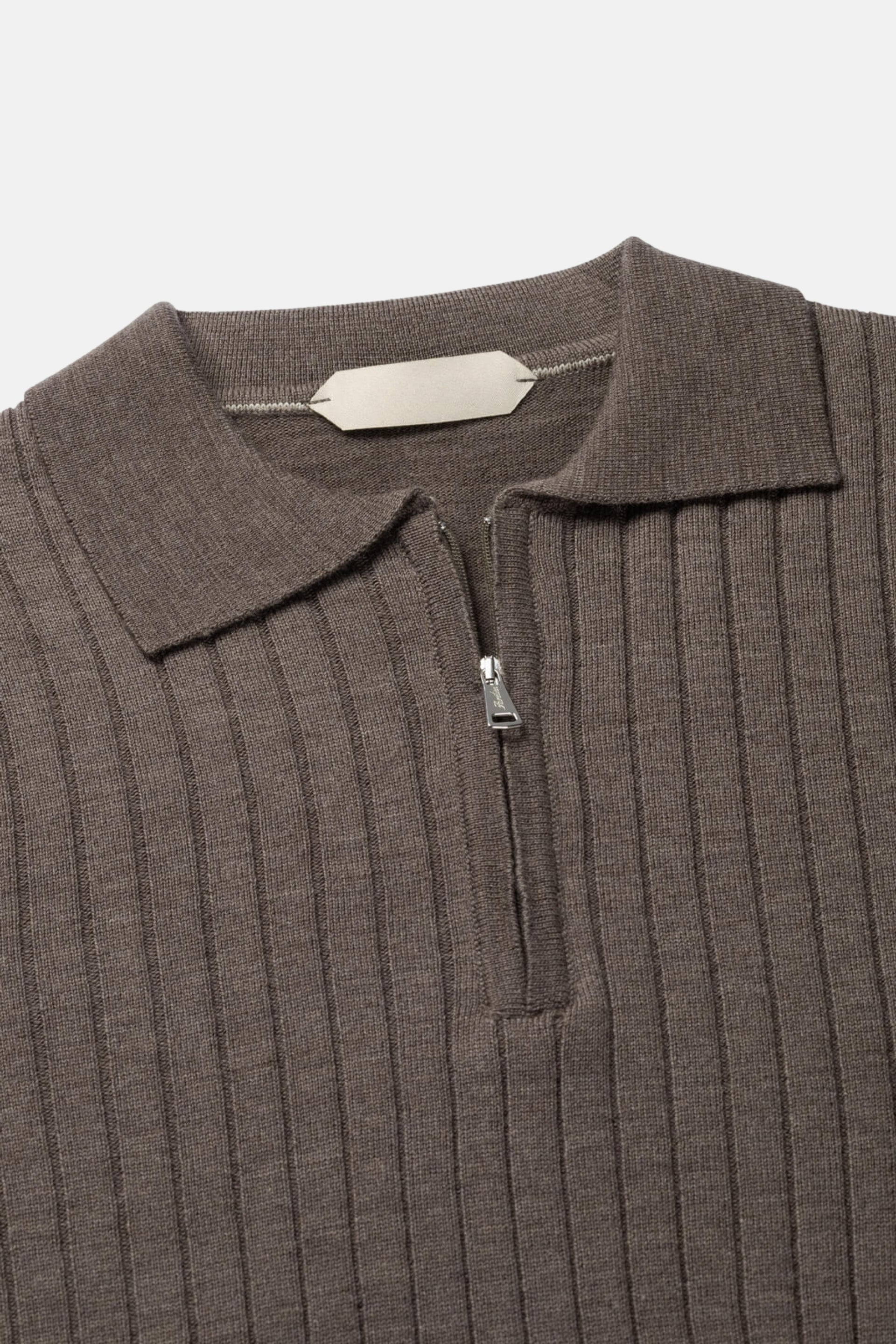 cashwool polo lang halve rits bruin