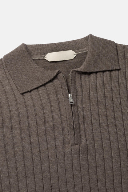 cashwool polo lang halve rits bruin
