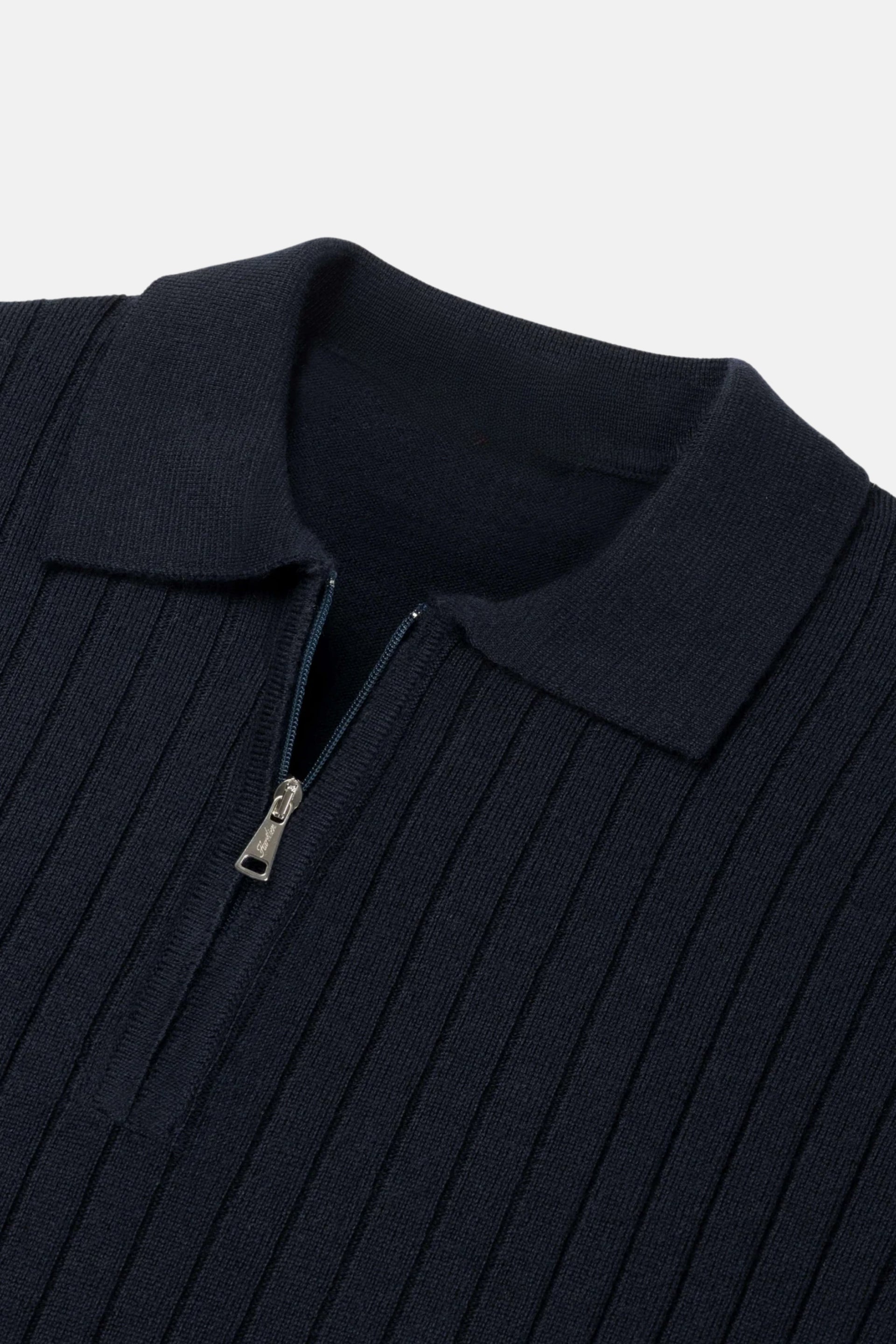 cashwool polo lang halve rits navy blauw