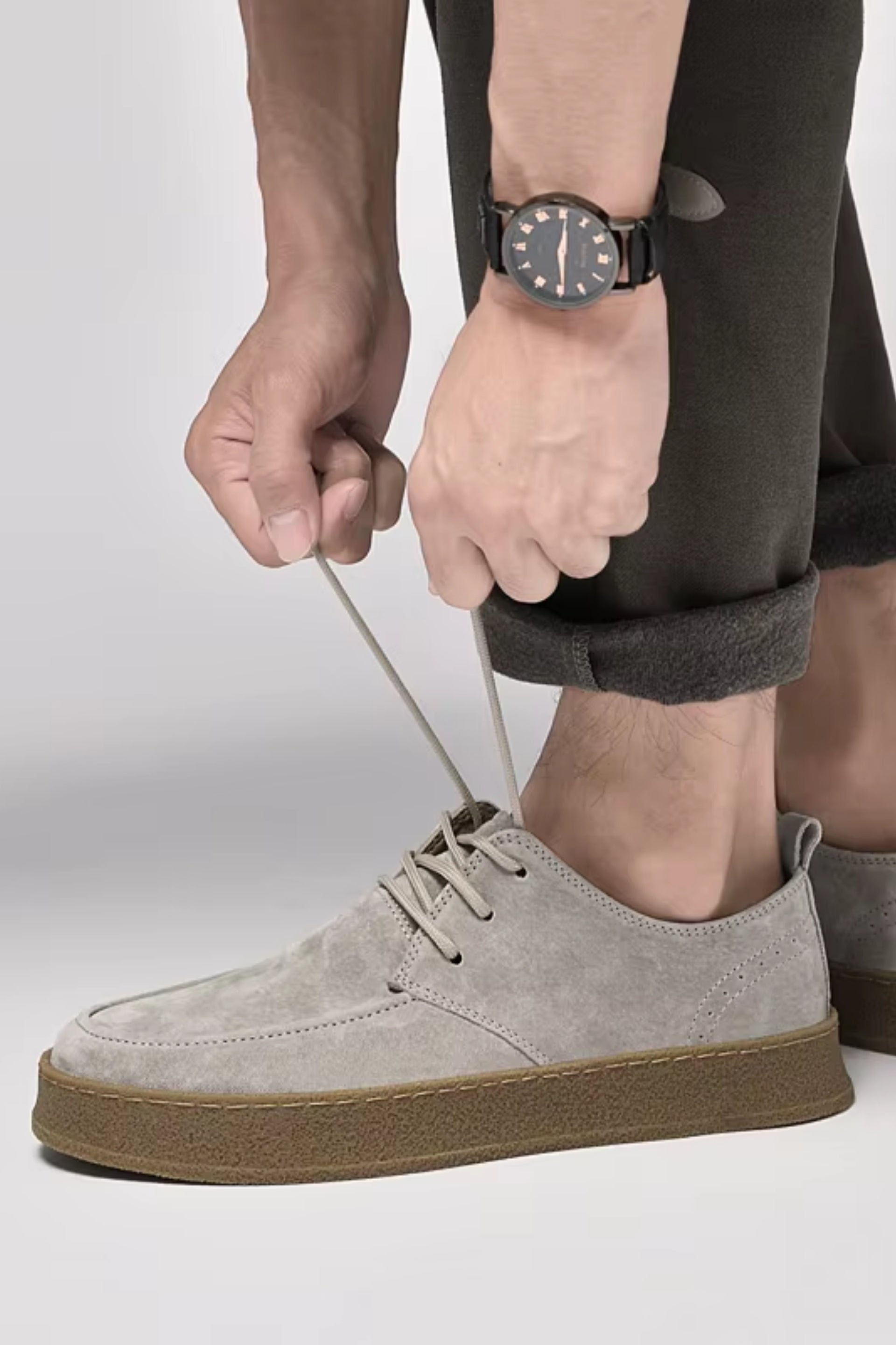 Suede flat classics lichtgrijs