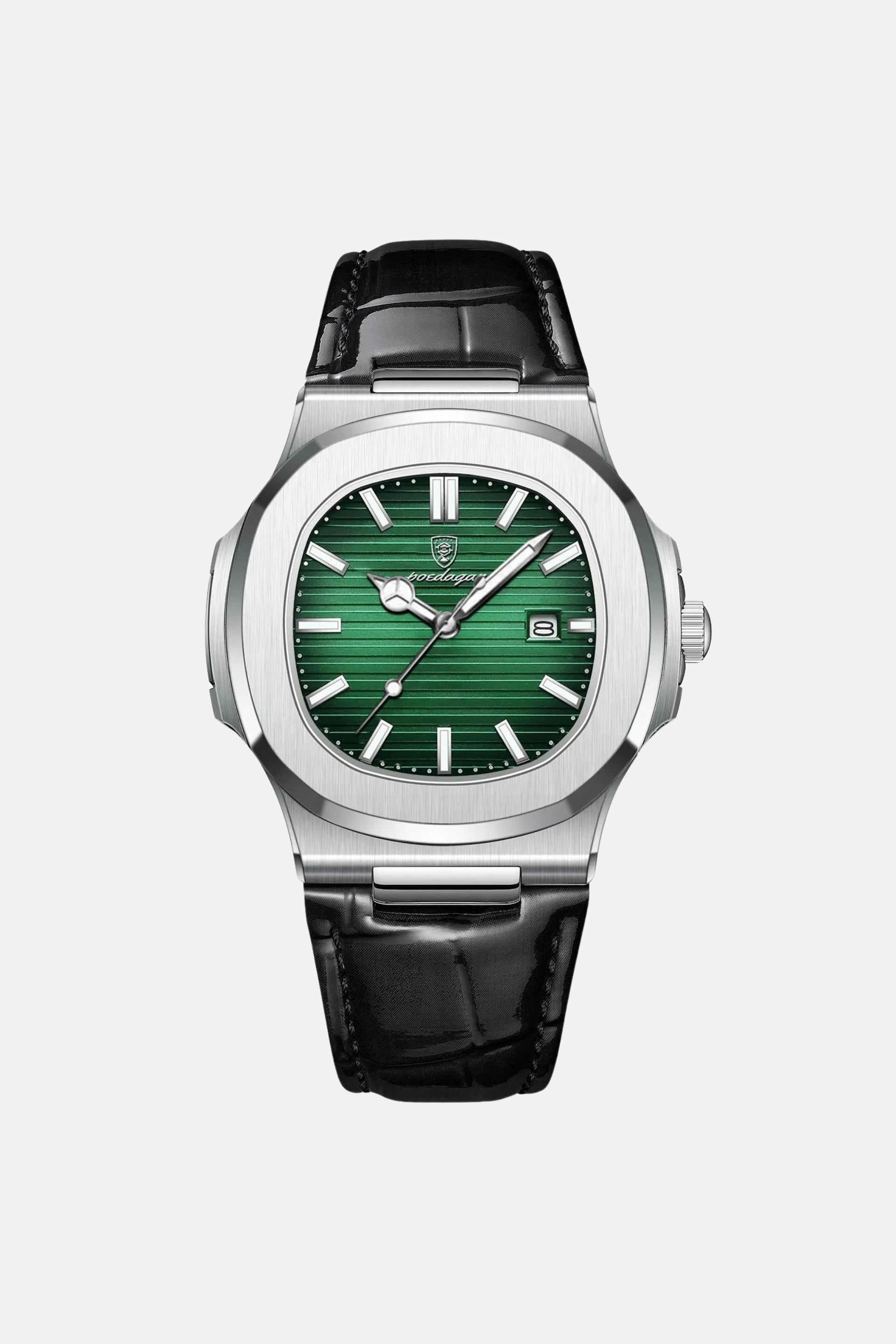 Royal leather watch silver/green