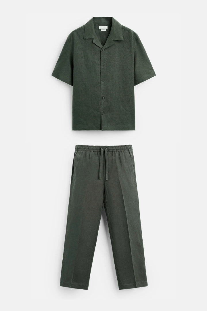 Premium linen summer set army green