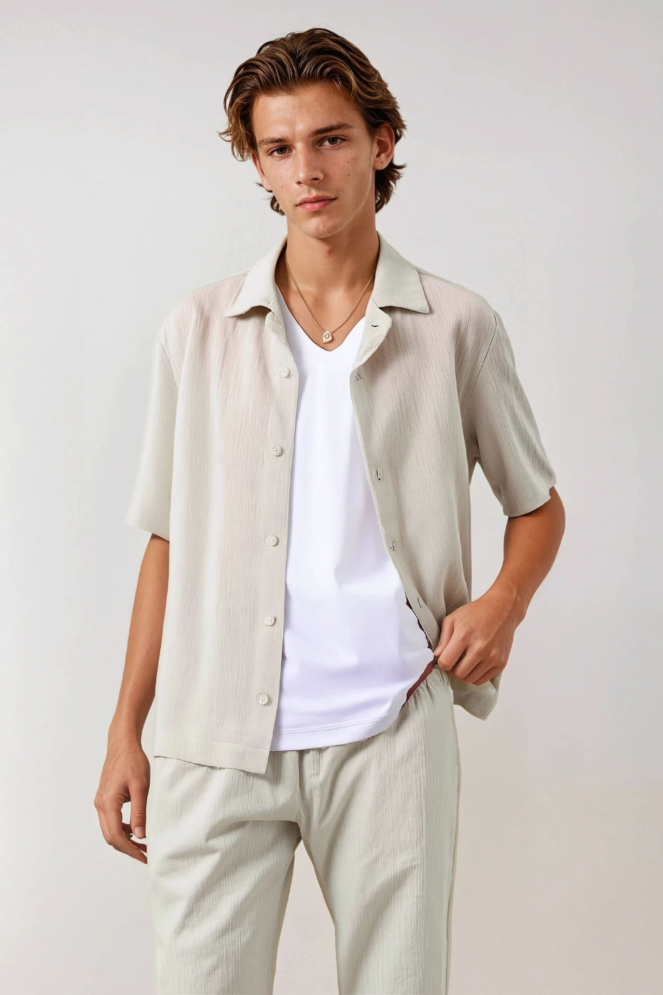 Linen shirt buttons light beige