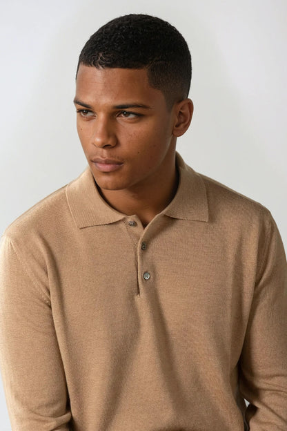Cashwool polo knoopjes lang caramel