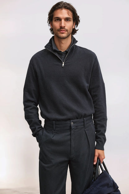 Katoen trui met halve rits navyblauw