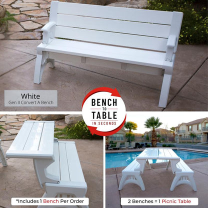 Zestaw 2 ławek ogrodowych Convert-a-Bench Gen II XL Designer – łatwo zmienisz je w stół