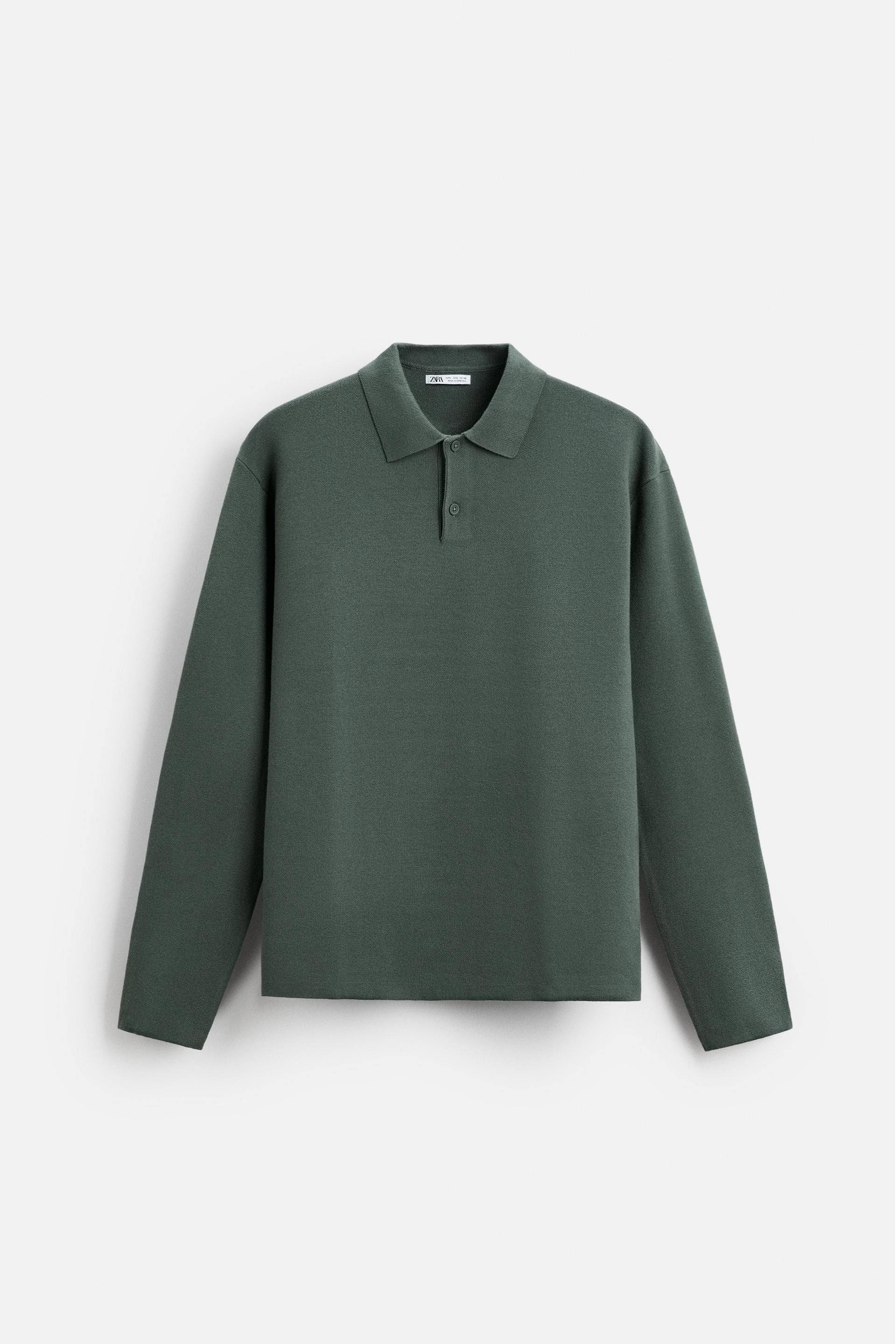 Cotton polo buttons long green