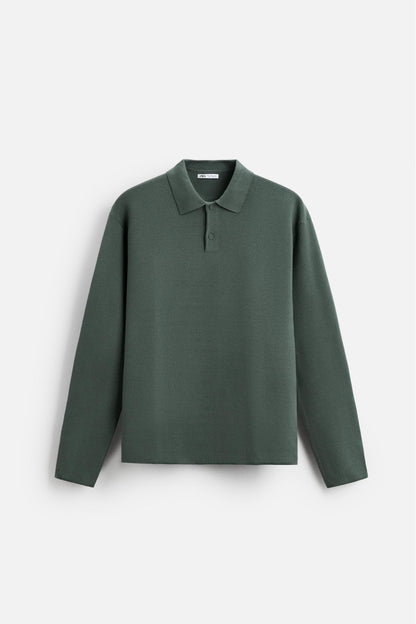 Katoen polo knoopjes lang groen