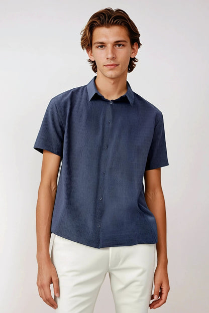 Luxe Overhemd met structuur blauw