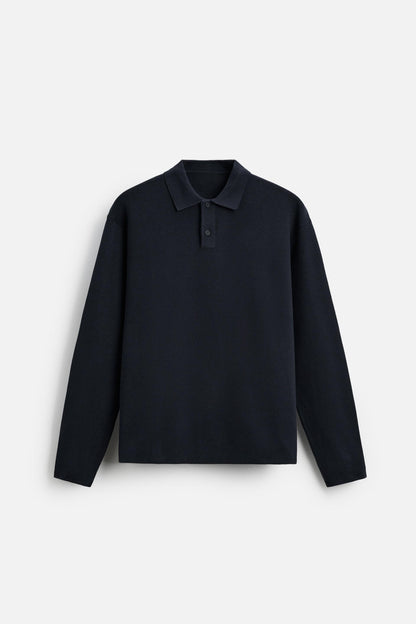 Katoen polo knoopjes lang navy blauw