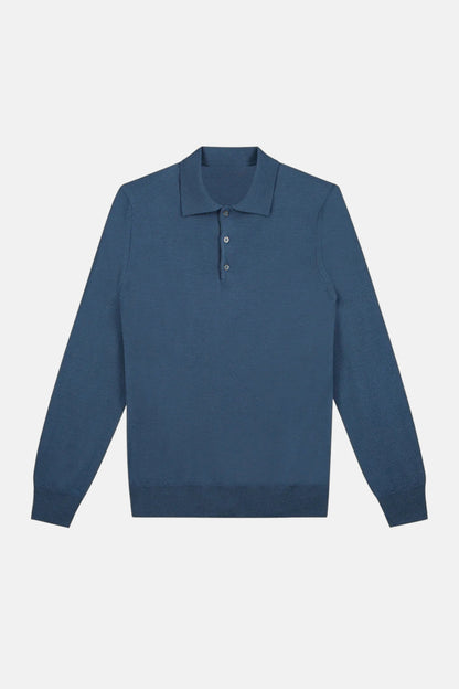 Cashwool polo knoopjes lang blauw