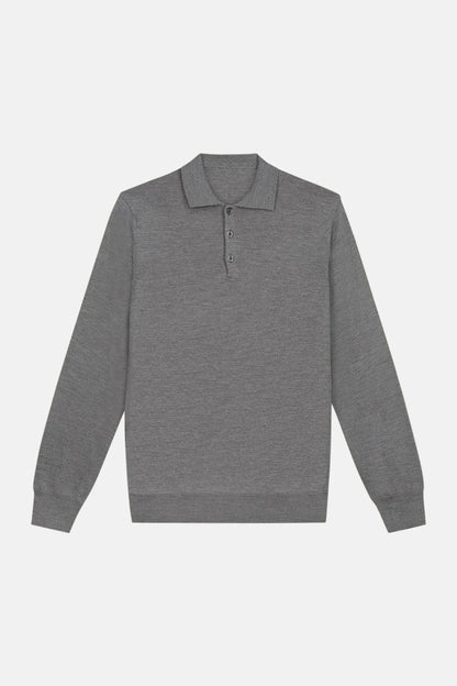 Cashwool polo knoopjes lang grijs