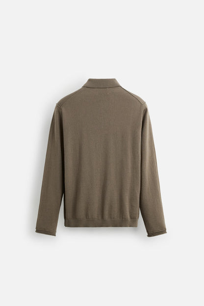 Kasjmier polo knoopjes lang lichtbruin