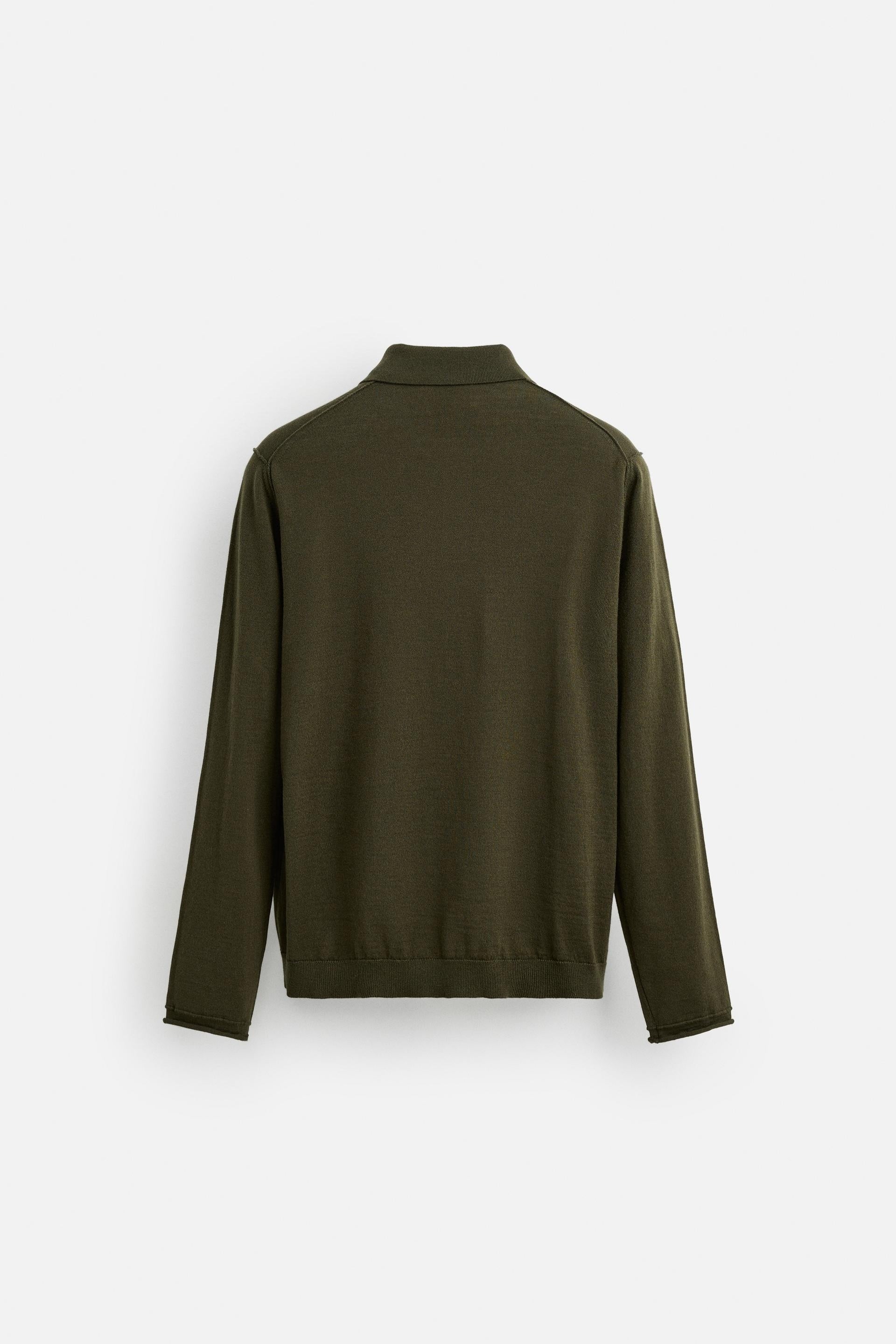 Kasjmier polo knoopjes lang khaki groen