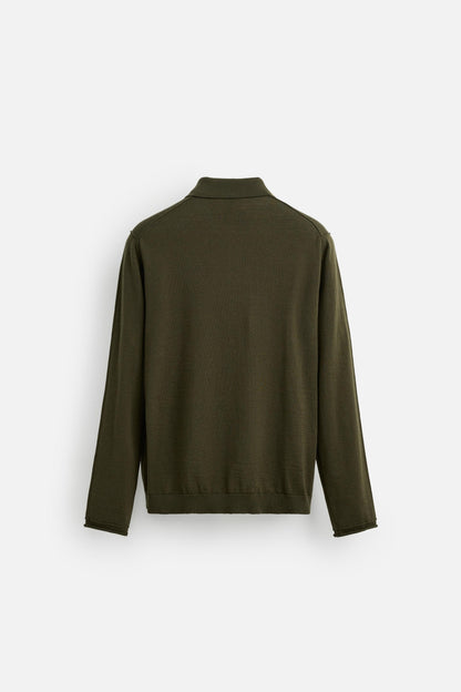 Kasjmier polo knoopjes lang khaki groen