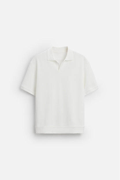 Katoen ribbed polo wit