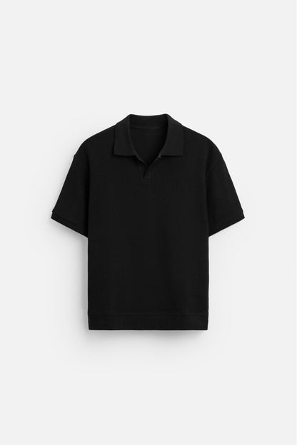 Katoen ribbed polo zwart