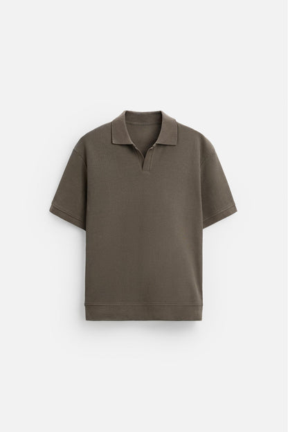 Katoen ribbed polo bruin