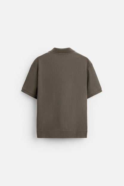 Katoen ribbed polo bruin
