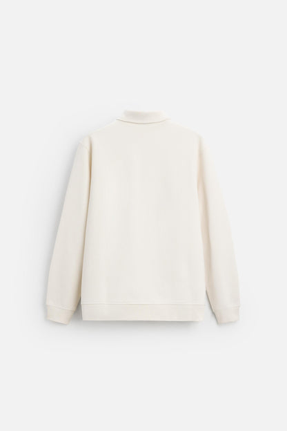 Katoen polo half zip wit
