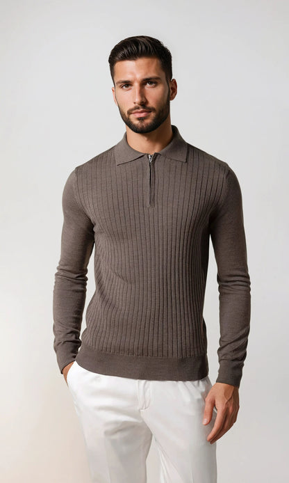 cashwool polo lang halve rits bruin
